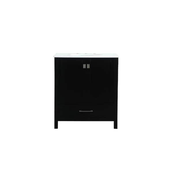Unbranded Timeless Home 30 in. W Single Bath Vanity in Black with Engineered Stone Vanity Top in Calacatta with White Basin