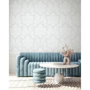 Frosty Deco Damask Paper Un-Pasted Non-Woven Wallpaper Roll 60.75 sq. ft.