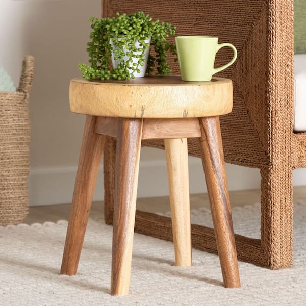 Jia 14.2 in. Natural Brown Round Suar Wood End Table