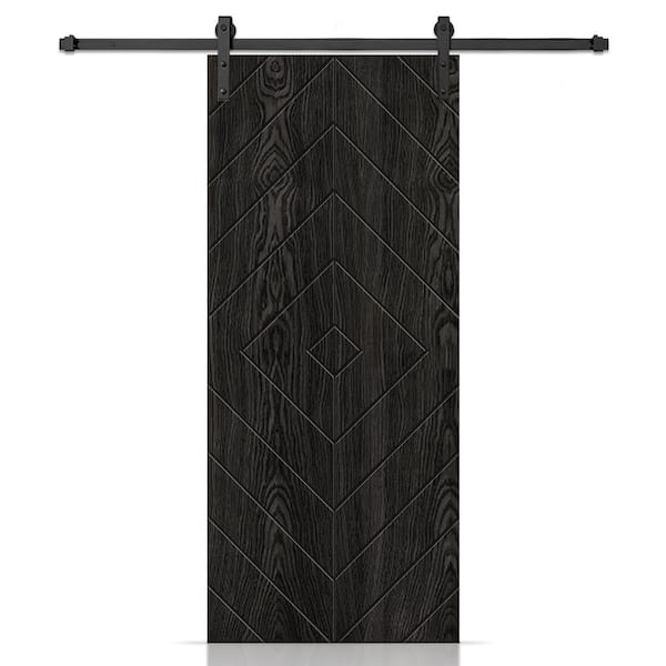 CALHOME 42 in. x 84 in. Diamond Hollow Core Charcoal Black Oak Veneer Composite Interior Sliding Barn Door with Hardware Kit