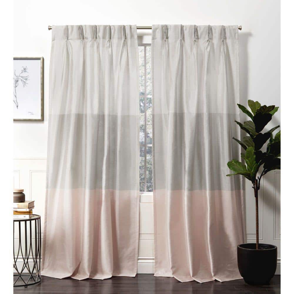 EXCLUSIVE HOME Blush Striped Pinch Pleat Room Darkening Curtain