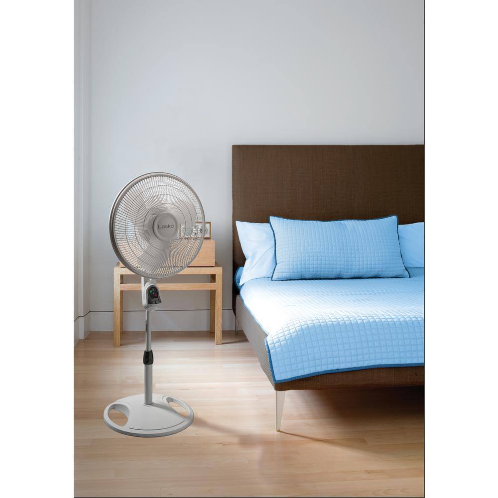 White Adjustable Height Oscillating Floor Fan with Remote Control