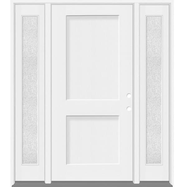 Legacy 68 in. x 80 in. 2P Squaretop Shaker LHIS Unfinished White Fiberglass Prehung Front Door wRain14in.SLs 4-9/16 Jamb