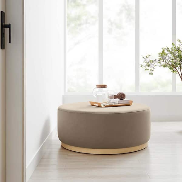 Tilden Large 38 in. Round Performance Velvet Upholstered Ottoman in Taupe Natural