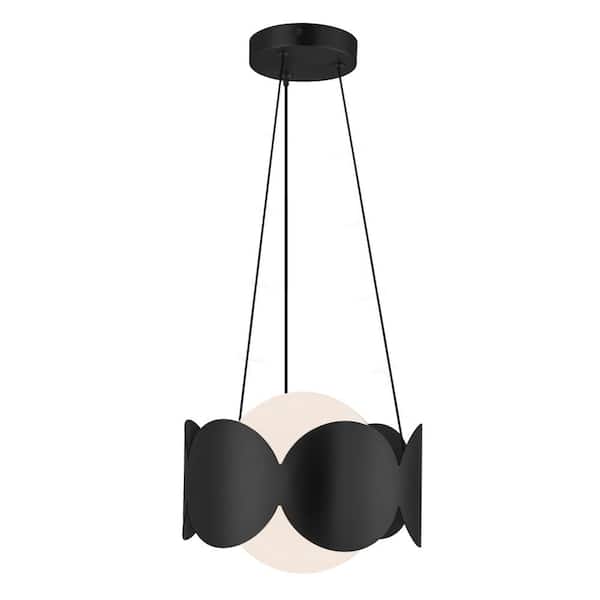 Ciel 10 in. 1-Light 60-Watt Black/Opal Glass Chandelier