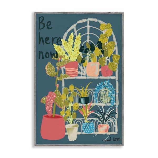 Stupell Industries Be Here Now Plant Shelf by Hannah Byatt Gray Framed Nature Giclee Art Print 18 in. x 12 in.
