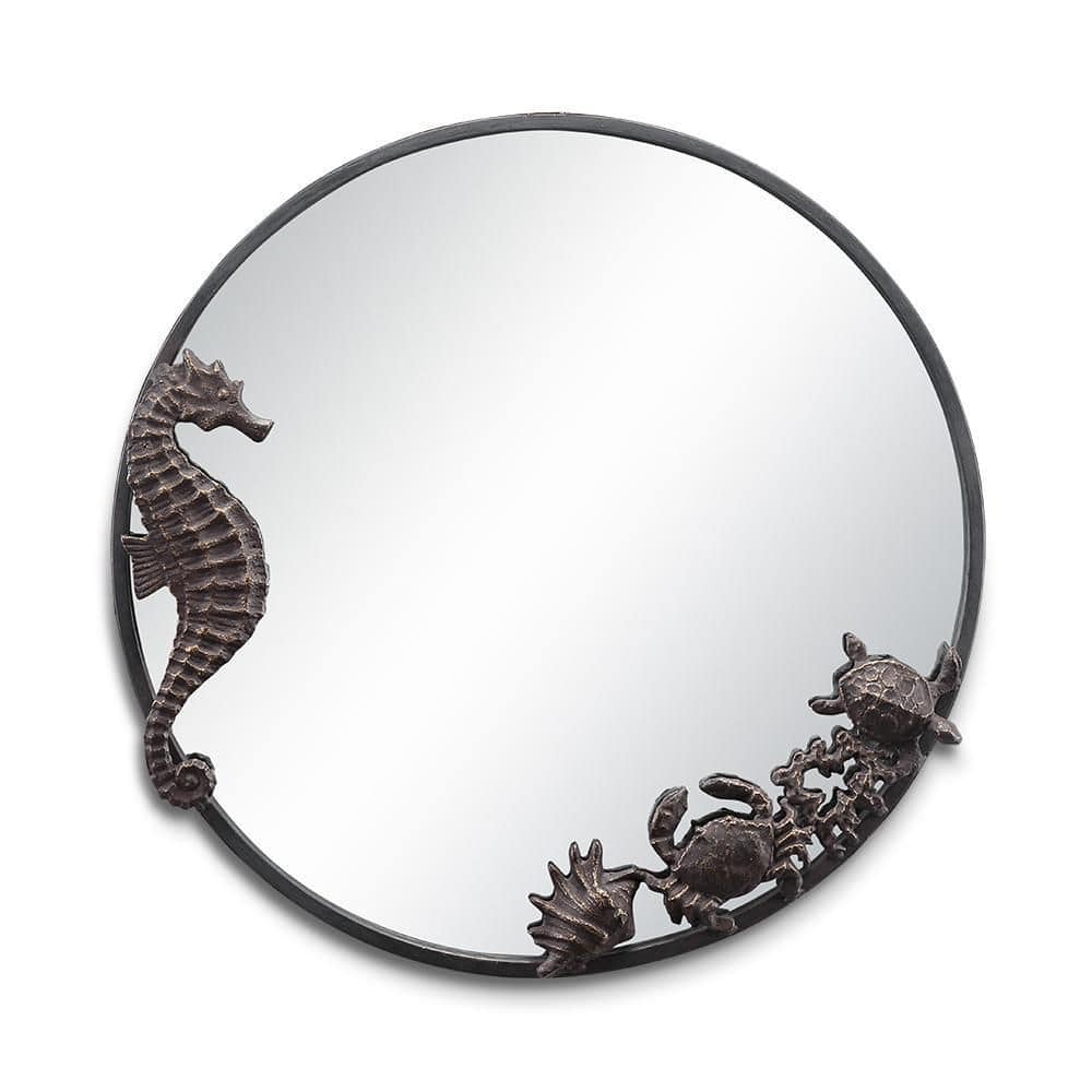 22 in. W x 22 in. H Sea Life Round Framed Antique Bronze Mirror 51172 ...