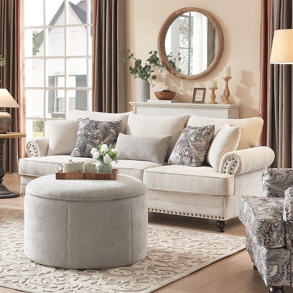 Morden Fort 3-Pieces Chesterfield Couch Set Rolled Arm Chenille