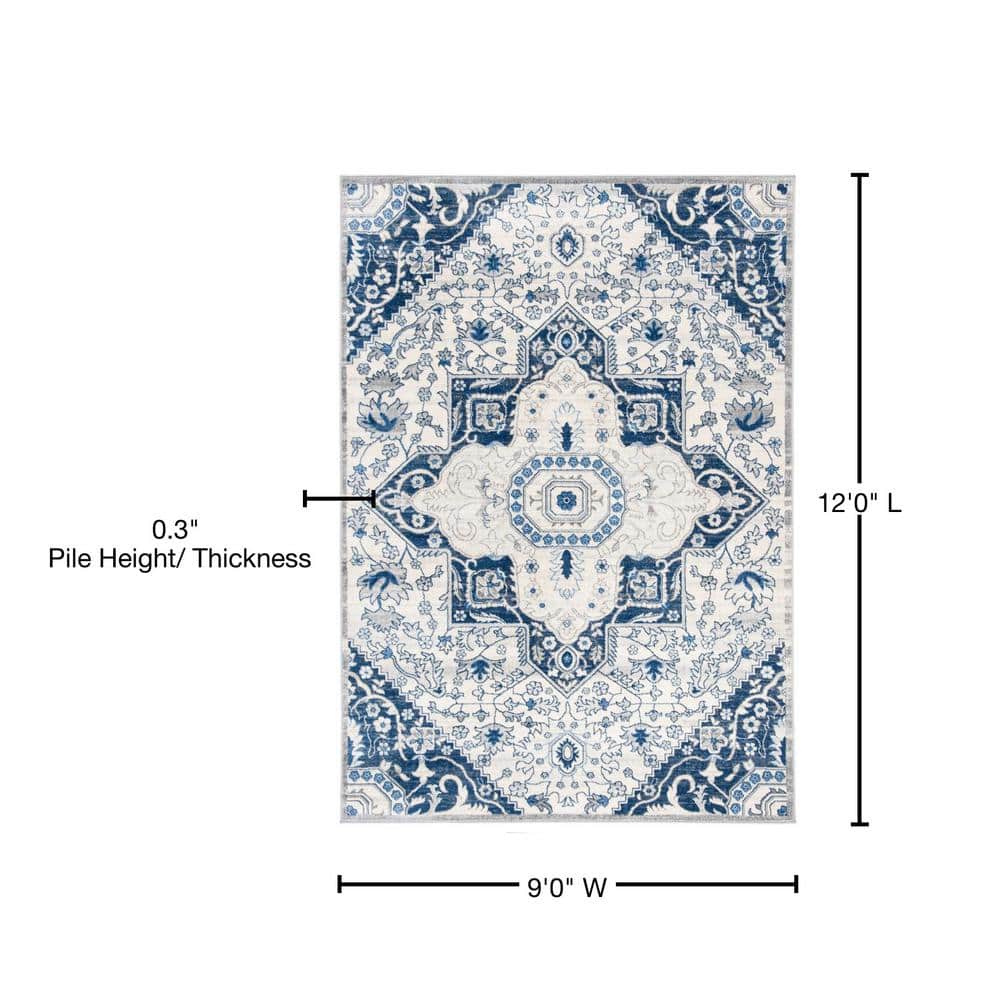 Elysian Blue 9' x 12' Hand-Knotted Synthetic Area Rug