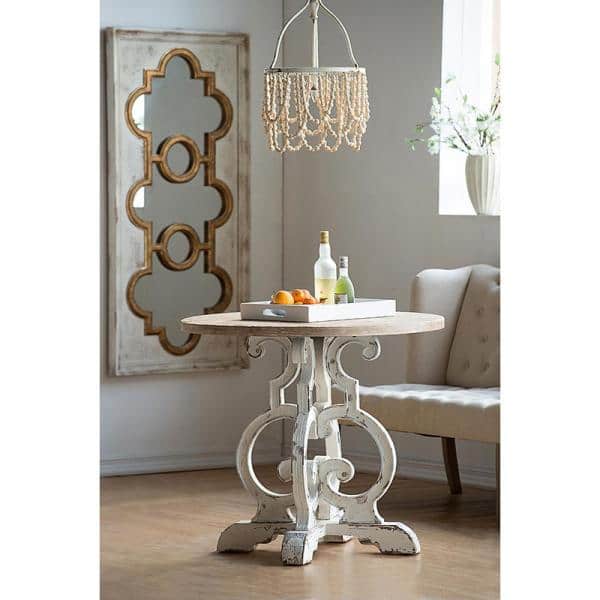 Natural Wood Round Dining Table with White Pedestal Base