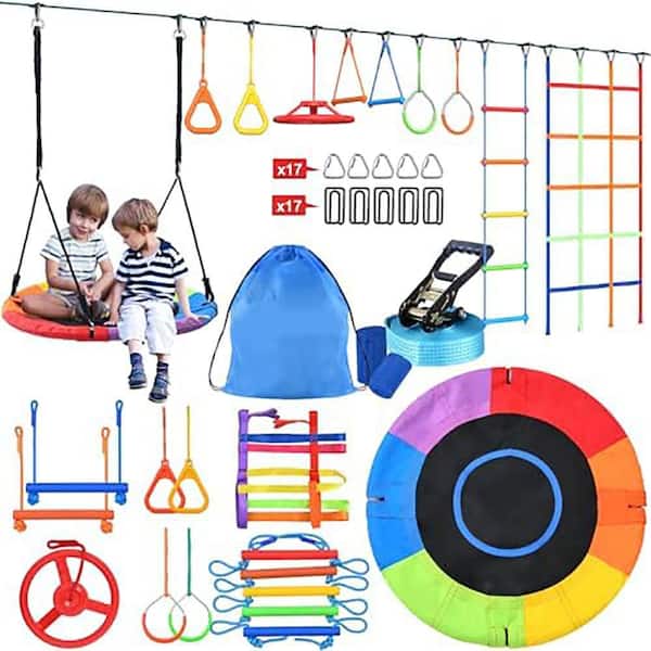 Afoxsos 50 ft. Ninja Warrior Obstacle Course Swing Set for Kids