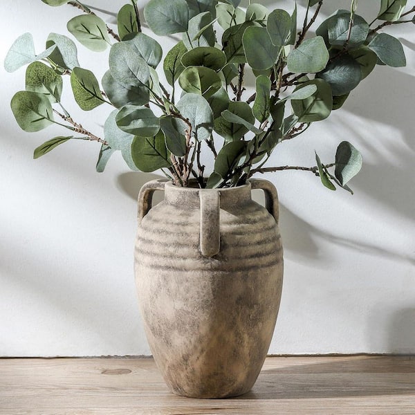 Unbranded 8. 7 in. Retro Brown Ceramic Round Flower Vase Home Decor, Farmhouse Flower Vases for Table Living Room Kitchen