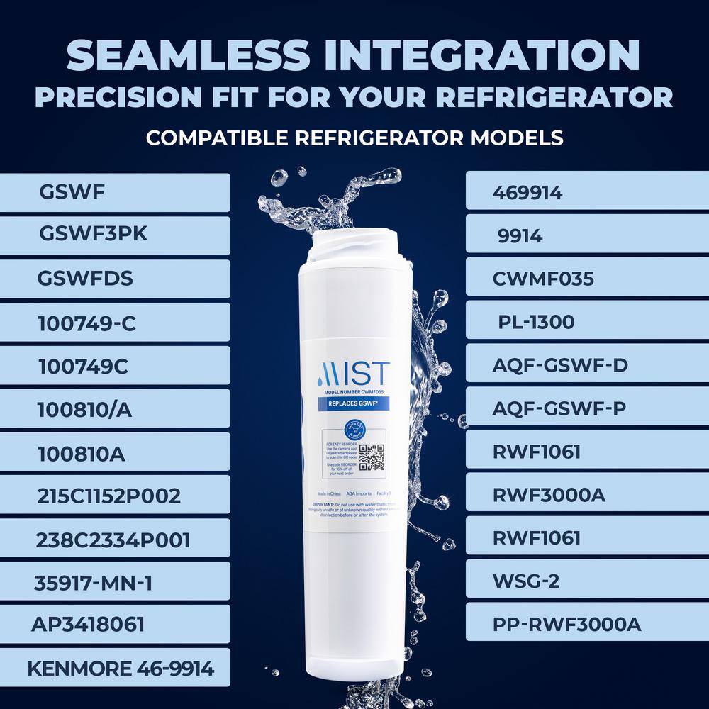 Mist GSWF White Carbon Refrigerator Water Filter 3-Pack