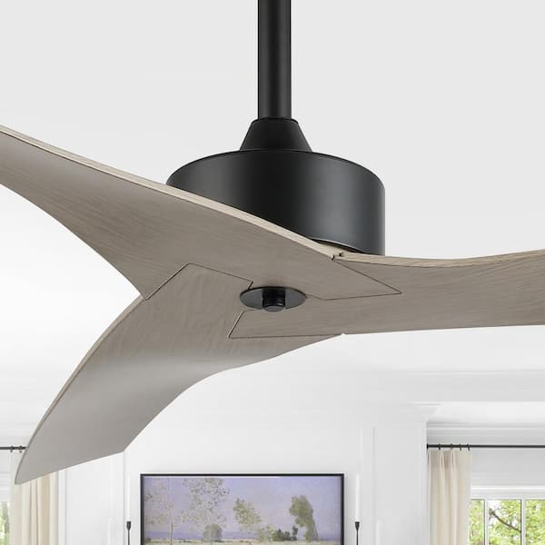 JONATHAN Y Aldrin 50 in. Modern Minimalist Iron/Plastic Mobile-App/Remote-Controlled 6-Speed Razor Ceiling Fan, Gray Wood Finish