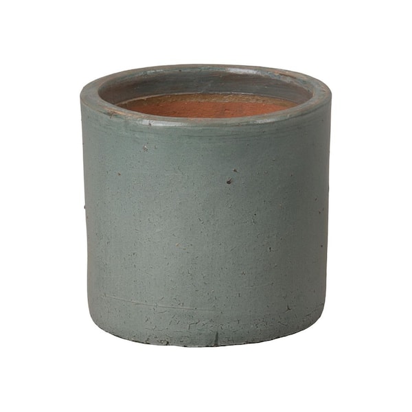 16 in. Soft Blue Ceramic Round Planter (16 in. L x 16 in. W x 16 in. H) High-fire treatment with Drainage Hole