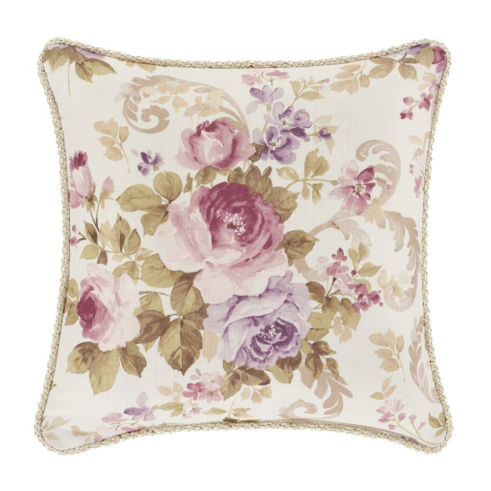 Chambord 16" Square Floral Throw Pillow with Trim