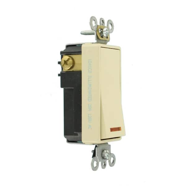 20 Amp Decora Plus Commercial Grade Single Pole Lighted Rocker Switch with Pilot Light, Ivory 5631-2I