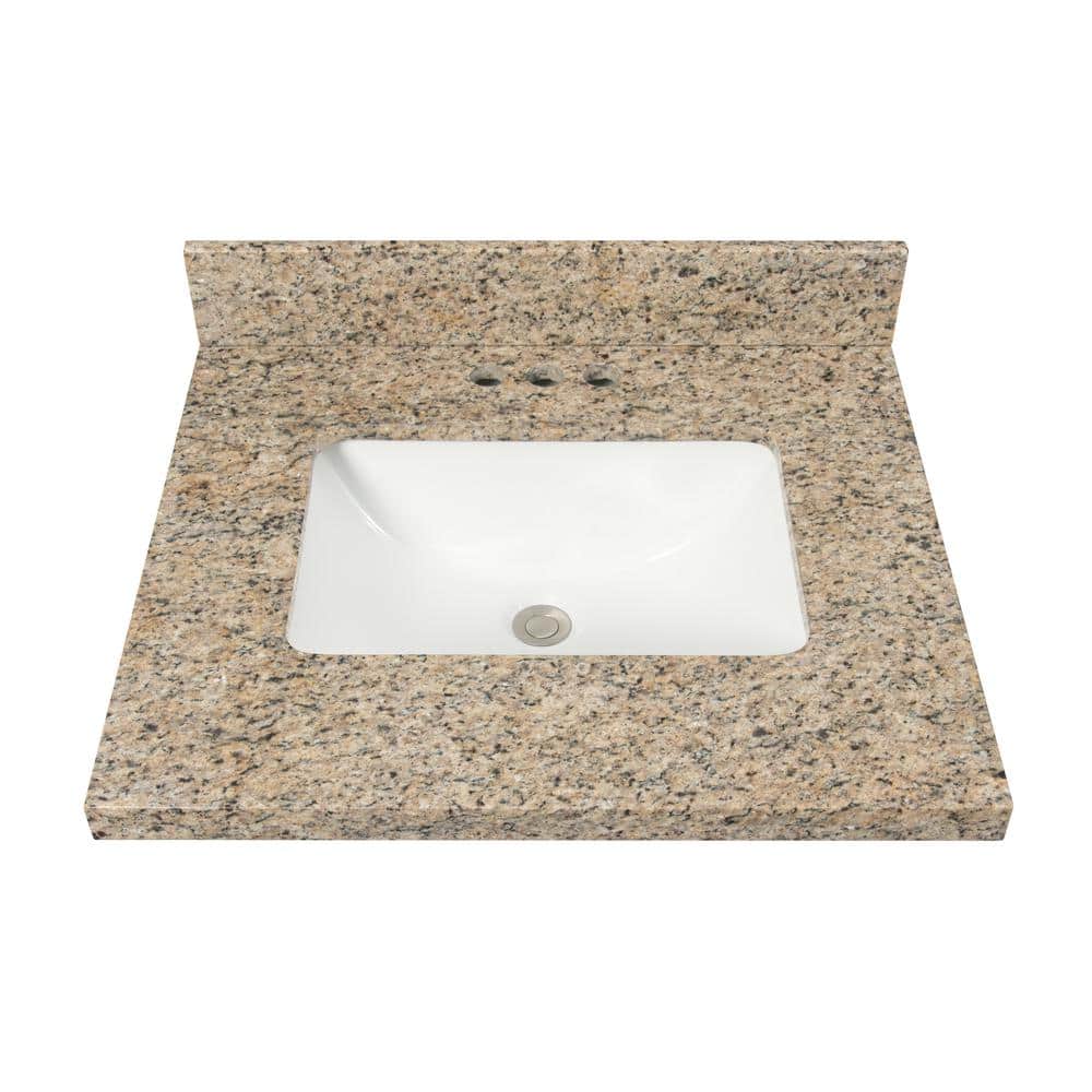 25 in. W x 22 in D Granite White Rectangular Single Sink Vanity Top in Beig