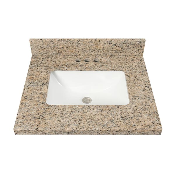 Home Decorators Collection 25 in. W x 22 in D Granite White Rectangular Single Sink Vanity Top in Beige