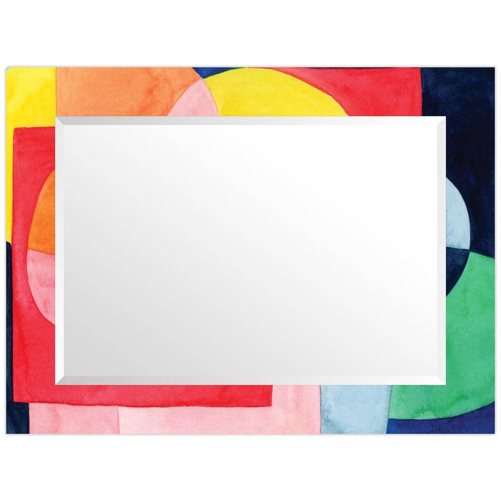 Colorful Rectangular Frameless Beveled Wall Mirror with Abstract Design