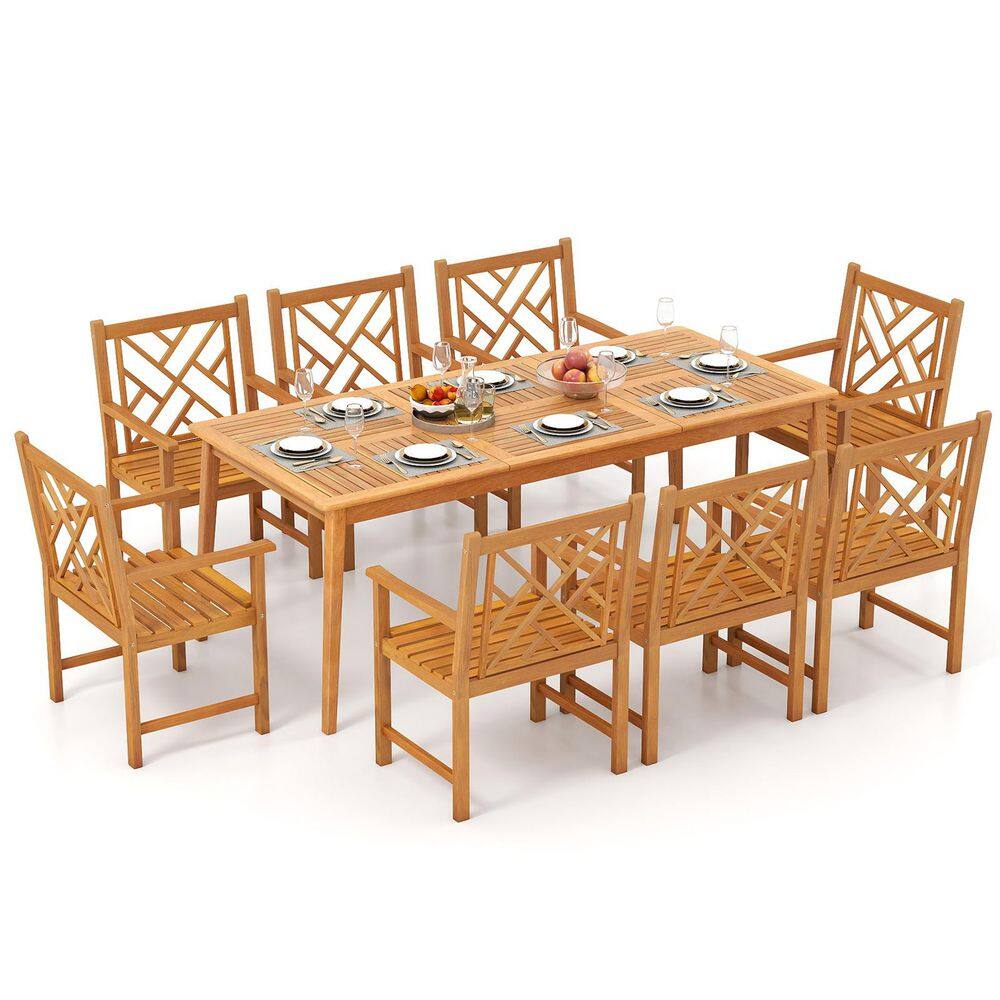 9-Pieces Patio Dining Table Set w/8 Chairs Slatted Tabletop 1.96'' Umbrella Hole price history on PriceWatchPro