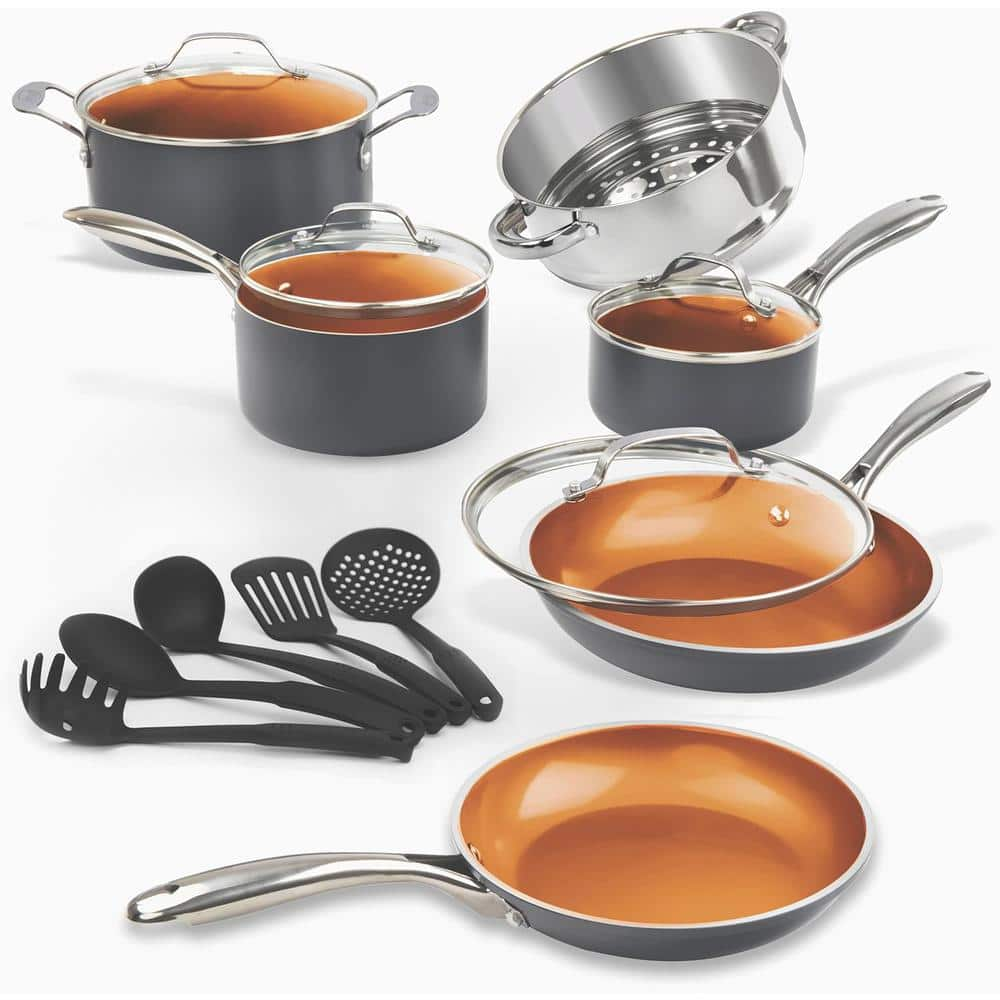 Gotham Steel 15-Piece Aluminum Ti-Ceramic Nonstick Cookware Set with Utensils in Graphite