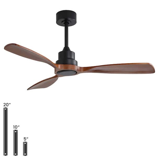 48 in. Indoor/Outdoor Black Downrod Wood Ceiling Fan without Lights, Remote Control and 6-Speed DC Motor