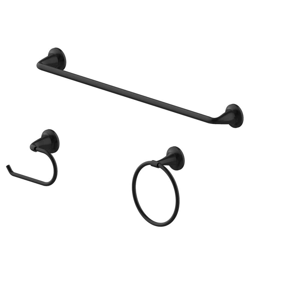 Glacier Bay Constructor 3-Piece Bath Hardware Set with 24 in. Towel Bar, Towel Ring, and TP Holder in Matte Black