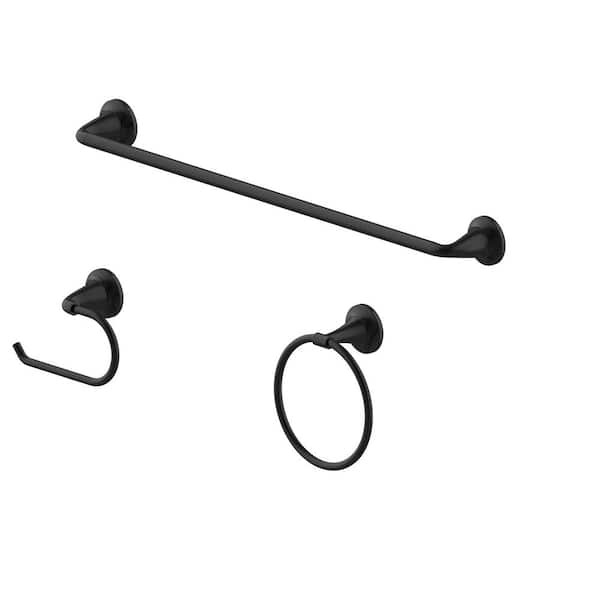 Glacier Bay Constructor 3-Piece Bath Hardware Set with 24 in. Towel Bar, Towel Ring, and TP Holder in Matte Black