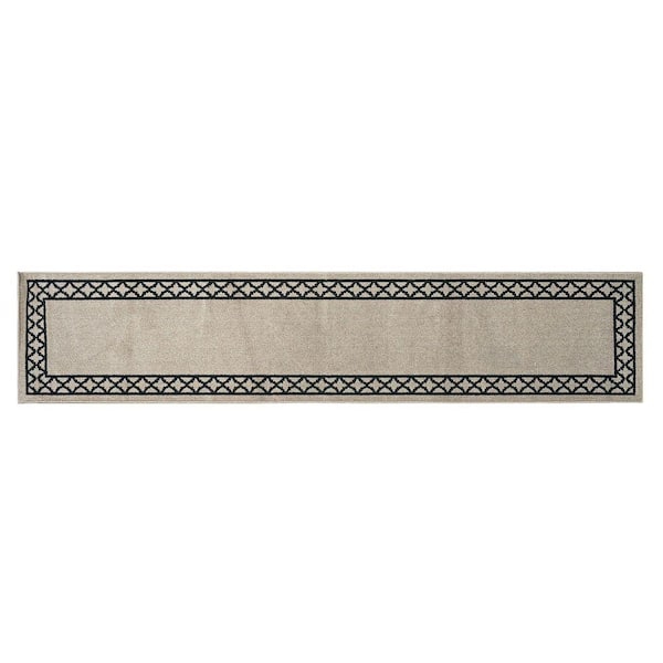 3 ft. x 12 ft. Natural Twist/Black Collin Border Tufted Trellis Polypropylene Area Rug