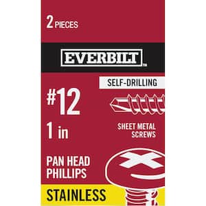 #12 x 1 in. Stainless Steel Phillips Pan Head-Self-Drilling Sheet Metal Screws (2-Pack)