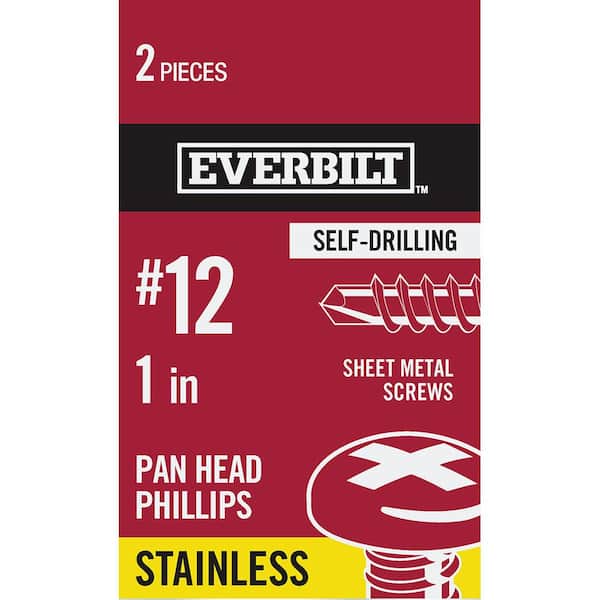 Everbilt #12 x 1 in. Stainless Steel Phillips Pan Head-Self-Drilling Sheet Metal Screws (2-Pack)