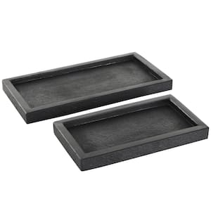 Black Marble Minimalistic Slim Textured Decorative Tray (Set of 2)