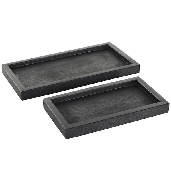 Litton Lane Black Marble Minimalistic Slim Textured Decorative Tray (Set of 2)
