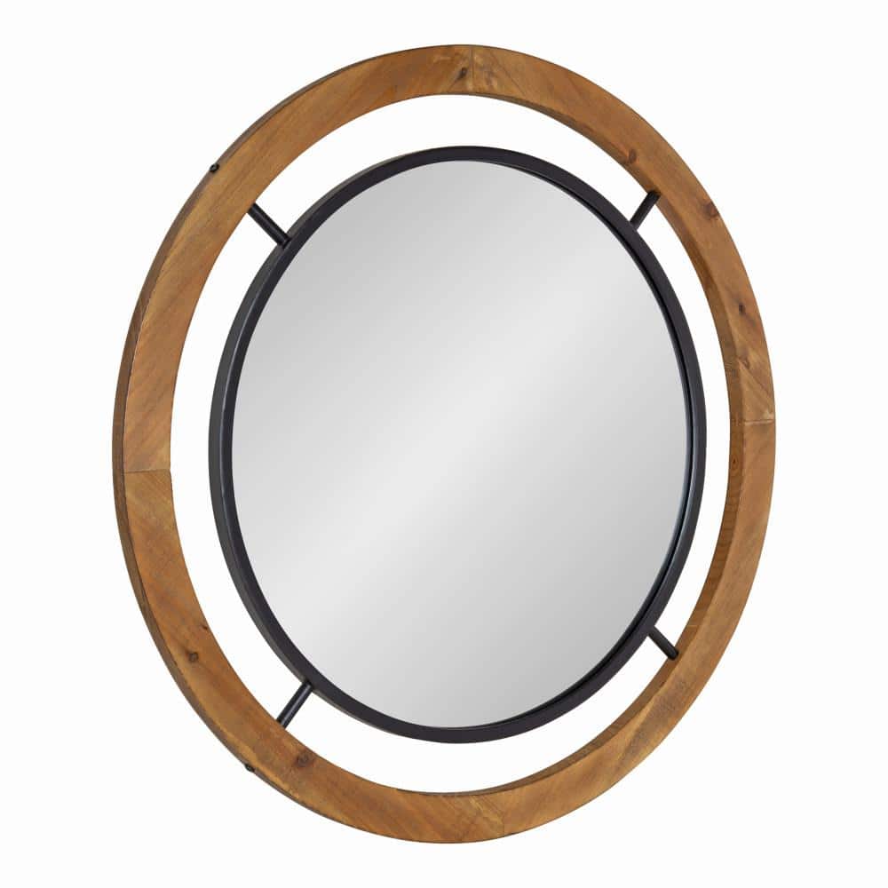 Rustic Brown Round Wood Bathroom Vanity Mirror