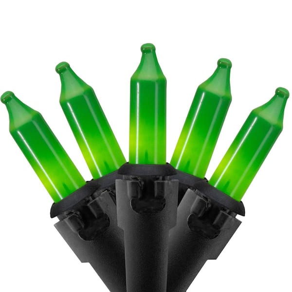 Mini Incandescent Christmas Lights - Opaque Green - 24.5 ft. Black Wire - 50ct
