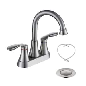 2-Handle 4 in. Stainless Steel Bathroom Vanity Sink Faucet with Pop-Up Drain and Supply Hoses in Brushed Nickel