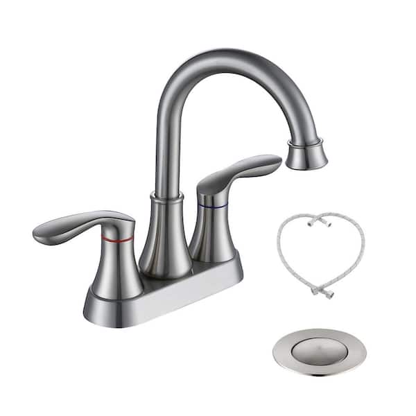 Lukvuzo 2-Handle 4 in. Stainless Steel Bathroom Vanity Sink Faucet with Pop-Up Drain and Supply Hoses in Brushed Nickel