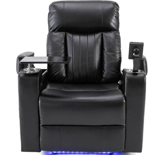 Nestfair Black PU Leather Power Recliner With USB Ports And Storage ...