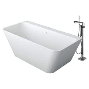 Glenwood 66.93 in. Solid Surface Flatbottom Bathtub with Faucet in White
