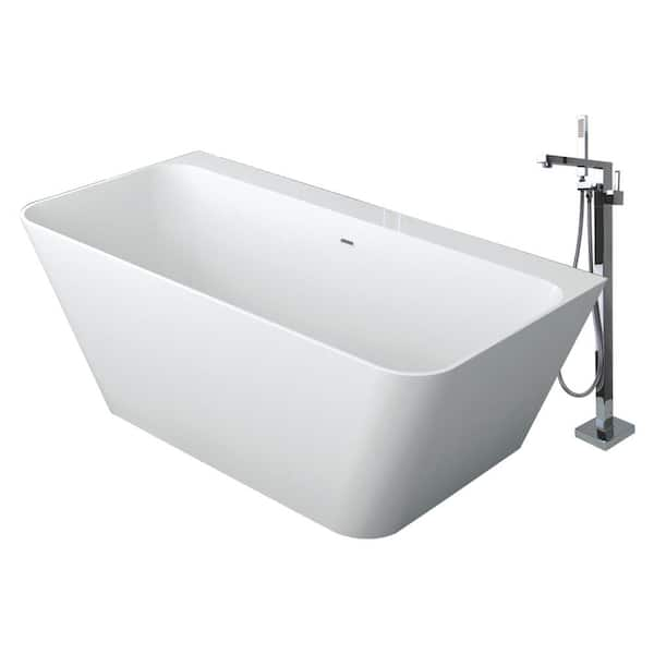 Transolid Glenwood 66.93 in. Solid Surface Flatbottom Bathtub with Faucet in White