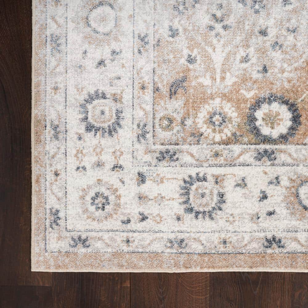 Astra Silver Taupe Floral Synthetic 8' x 10' Washable Area Rug