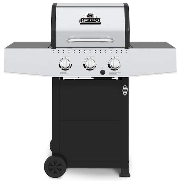 GrillPro 3-Burner Propane Gas Grill Cart in Stainless Steel