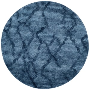 Retro Blue/Dark Blue 6 ft. x 6 ft. Round Abstract Area Rug