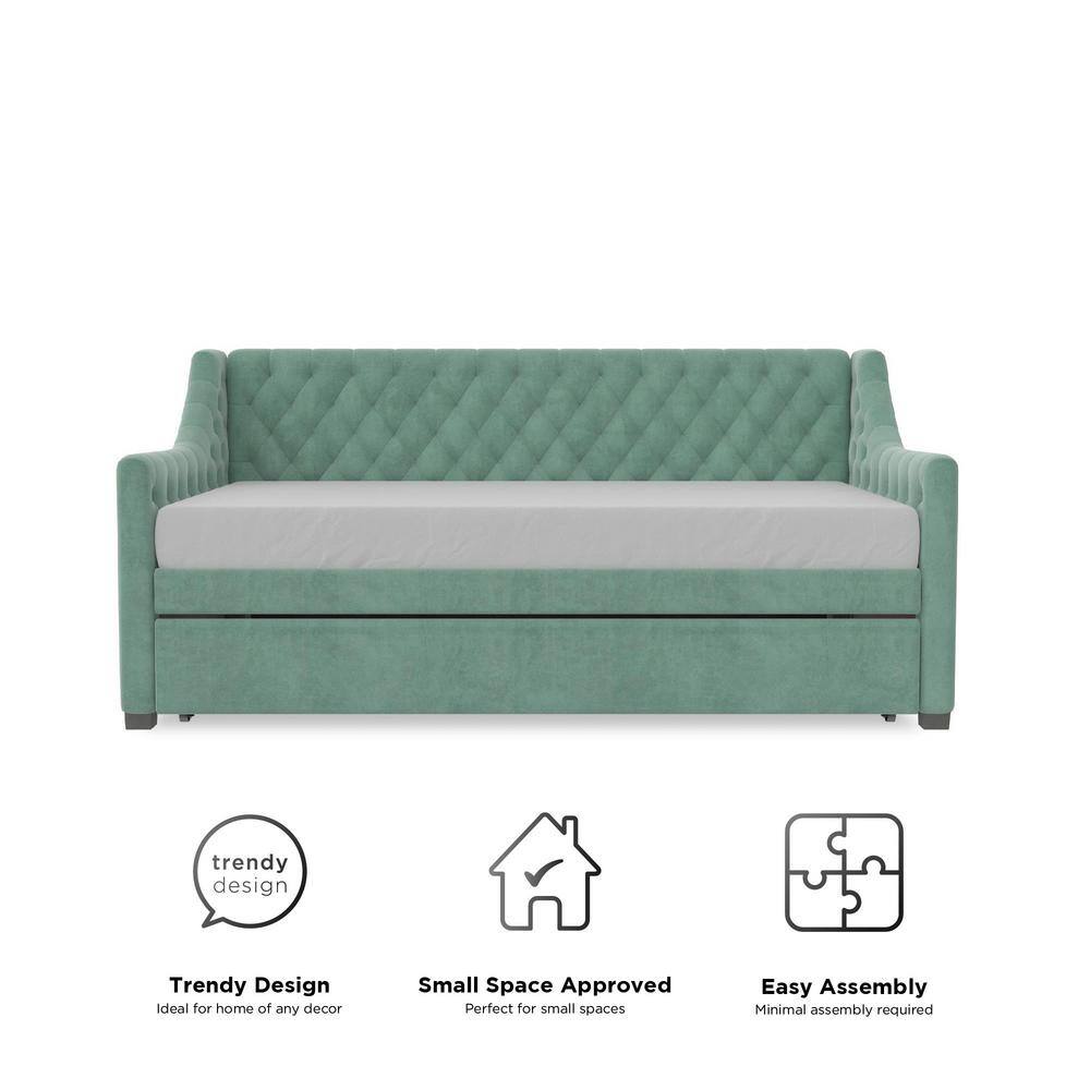 Teal Velvet Twin Daybed with Tufted Upholstery and Trundle