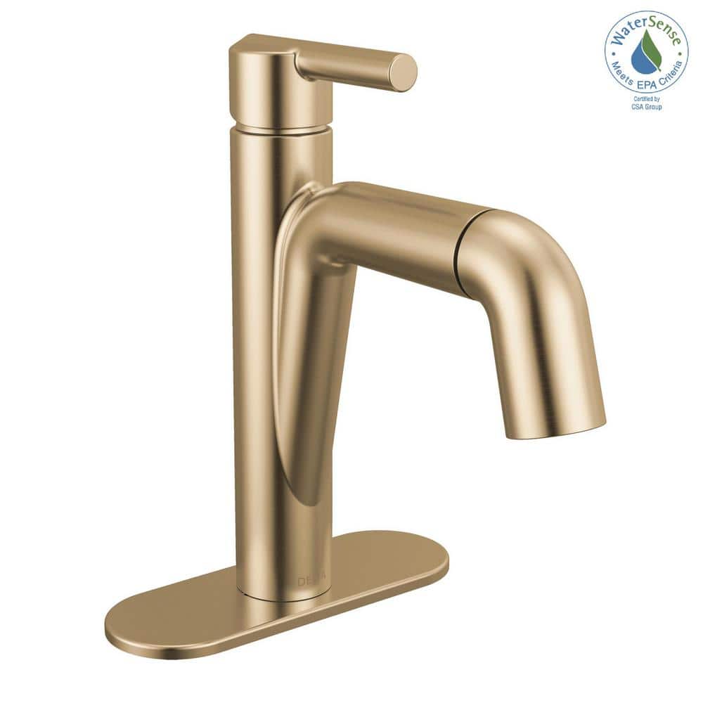 Champagne Bronze Single Hole Pull-Down Bathroom Faucet