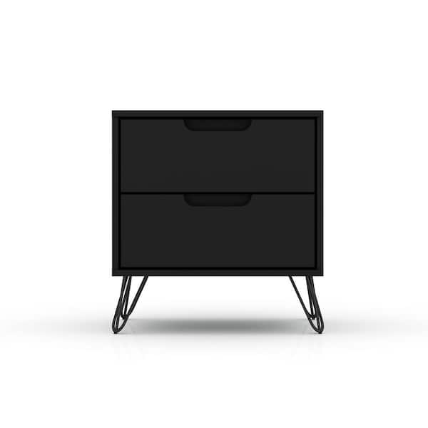 Luxor Intrepid 2.0 Black Mid-Century Modern 2-Drawer Nightstand