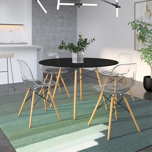 Leisuremod Dover Modern Dining Table 48 in. Round Black MDF Tabletop with Beech Wood Legs Seats 4