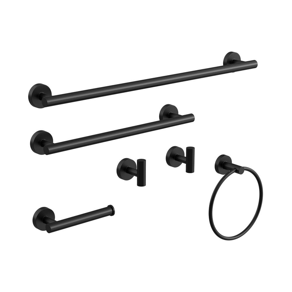 Bathroom Hardware Set 6-Piece Bath Hardware Set with Towel Bar, Towel Ring, Robe Hook, Toilet Paper Holder in Black price history on PriceWatchPro