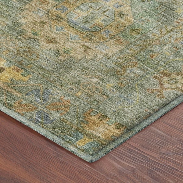 Mayfield Premium Machine Washable Abstract AMF2227 Aloe 5 ft. x 7 ft. 6 in. Area Rug